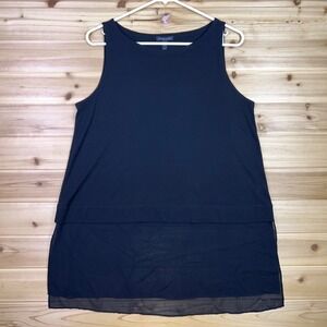 Eileen Fisher Tank Top Womens Small Black Silk Sleeveless Sheer Bottom Tunic